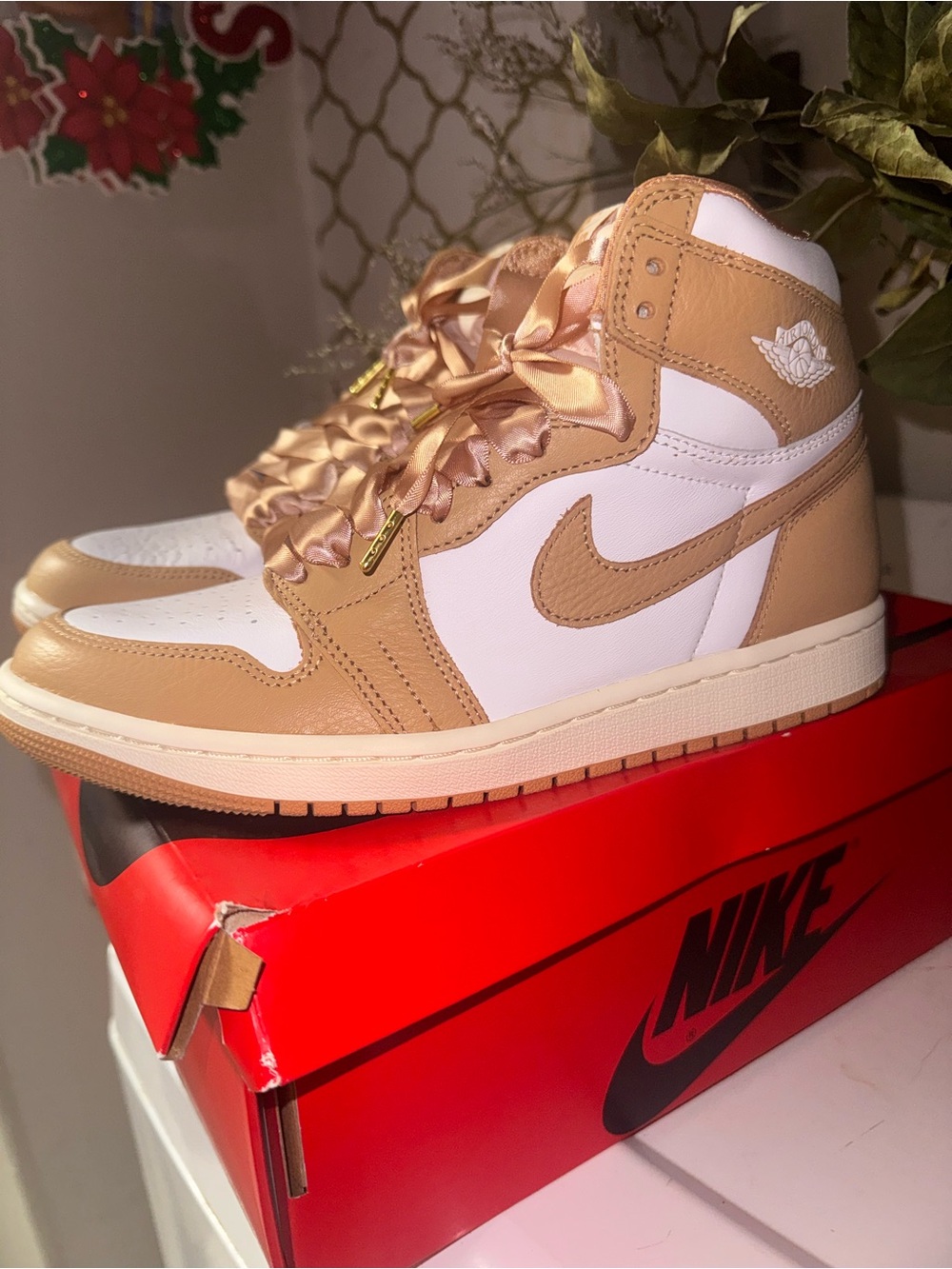 Nike Air Jordan 1 Mid Sneakers - Tan & White Sz 8 woman